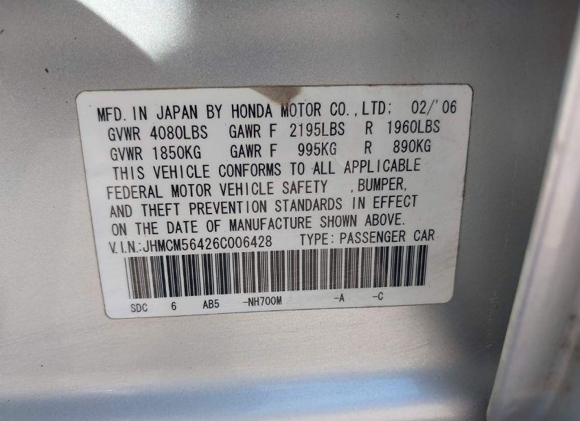 Photo 9 of 2006 Honda Accord 2.4 LX (VIN JHMCM56426C006428)