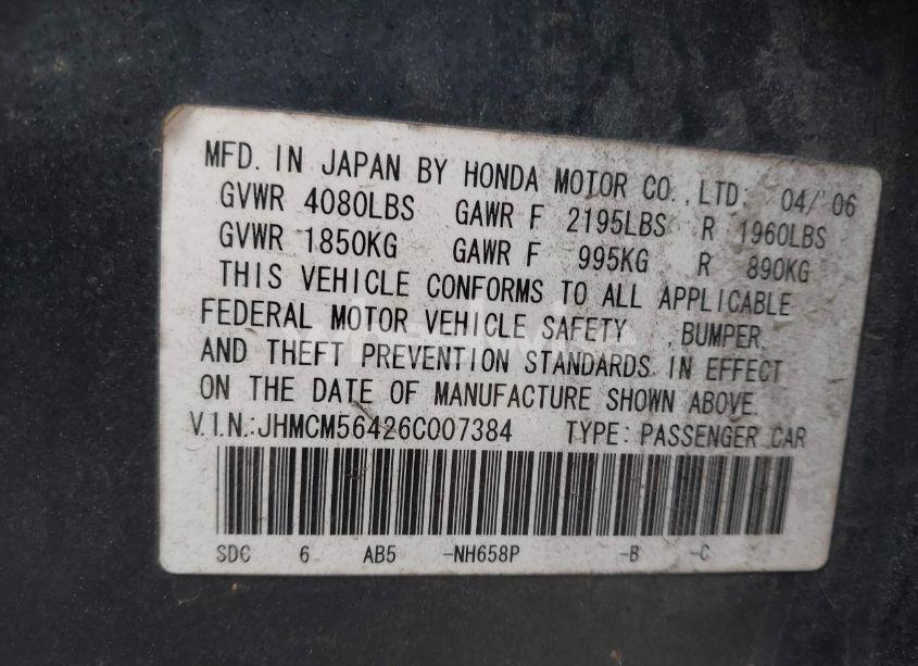 Photo 9 of 2006 Honda Accord 2.4 LX (VIN JHMCM56426C007384)