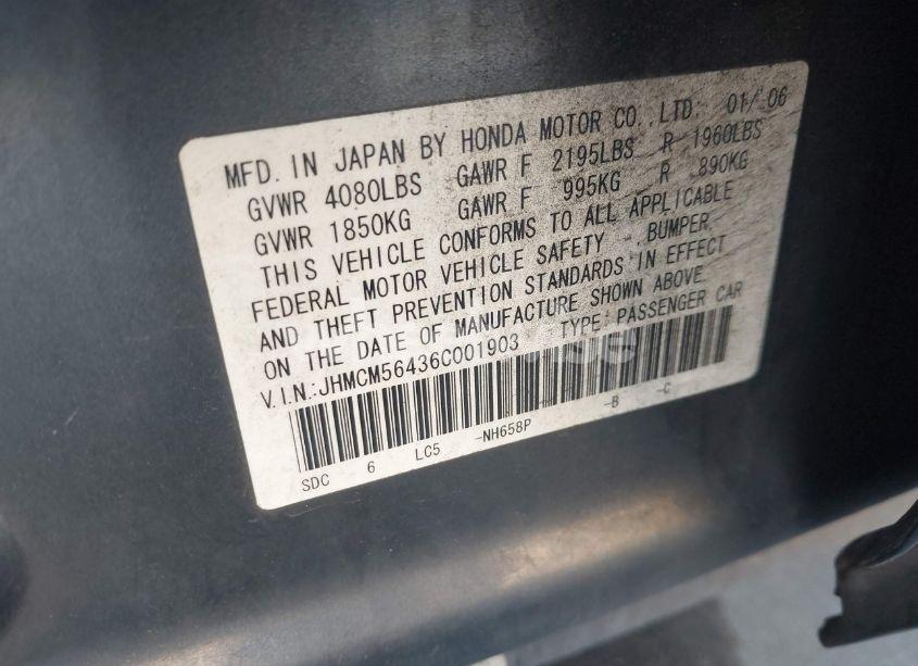 Photo 9 of 2006 Honda Accord 2.4 LX (VIN JHMCM56436C001903)