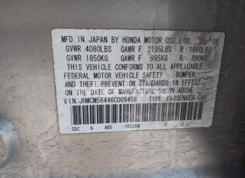 Photo 9 of 2006 Honda Accord 2.4 LX (VIN JHMCM56446C009458)