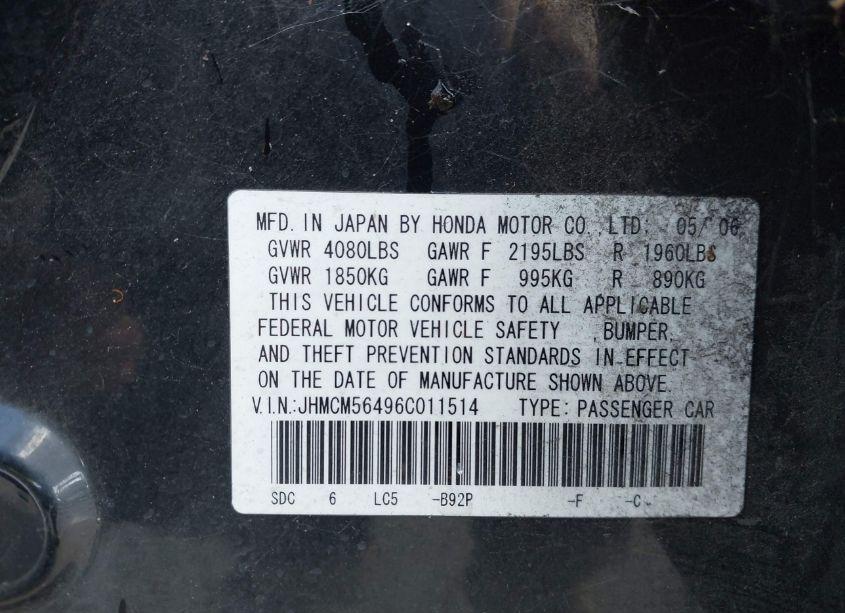 Photo 9 of 2006 Honda Accord 2.4 LX (VIN JHMCM56496C011514)