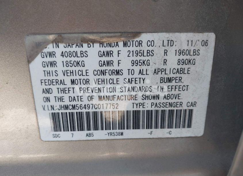 Photo 9 of 2007 Honda Accord 2.4 LX (VIN JHMCM56497C017752)