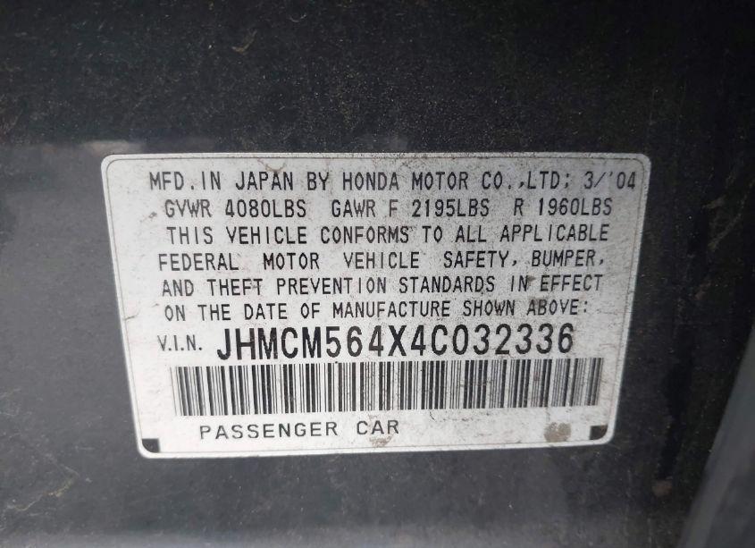 Photo 9 of 2004 Honda Accord 2.4 LX (VIN JHMCM564X4C032336)