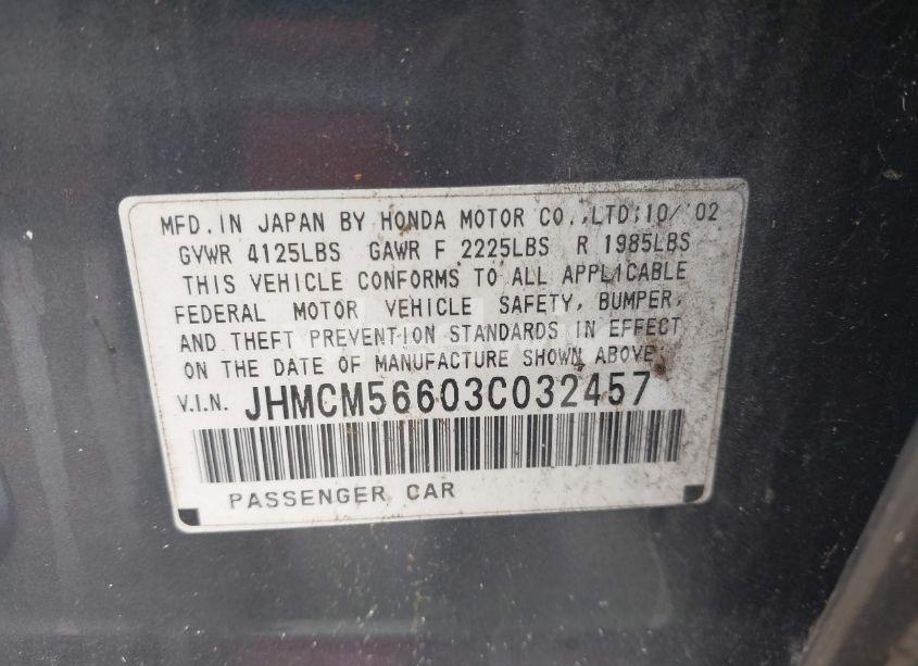 Photo 9 of 2003 Honda Accord 2.4 EX (VIN JHMCM56603C032457)