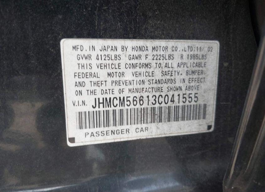 Photo 9 of 2003 Honda Accord 2.4 EX (VIN JHMCM56613C041555)