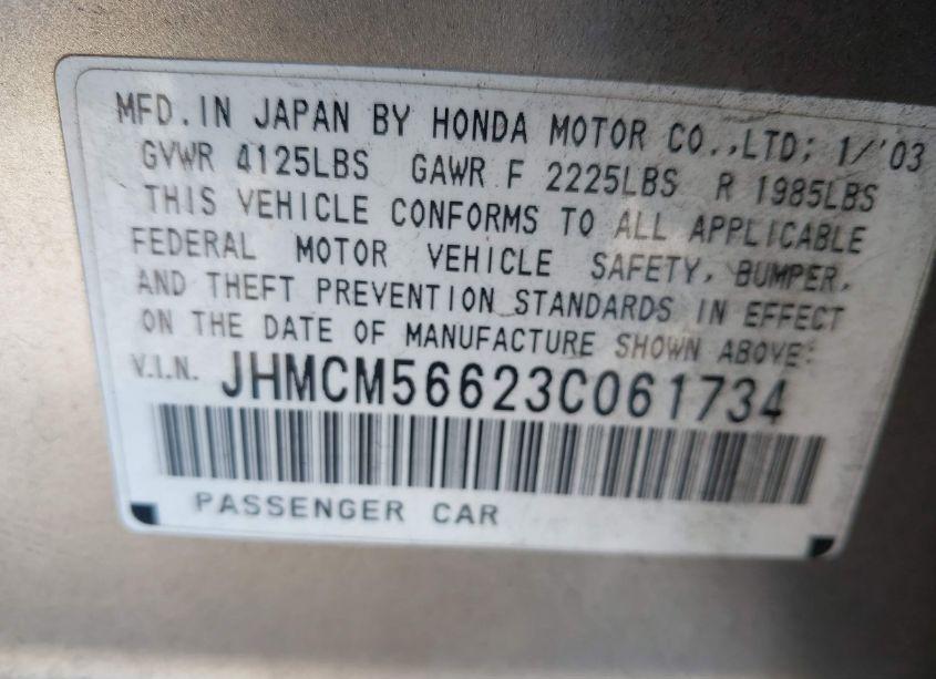 Photo 9 of 2003 Honda Accord 2.4 EX (VIN JHMCM56623C061734)