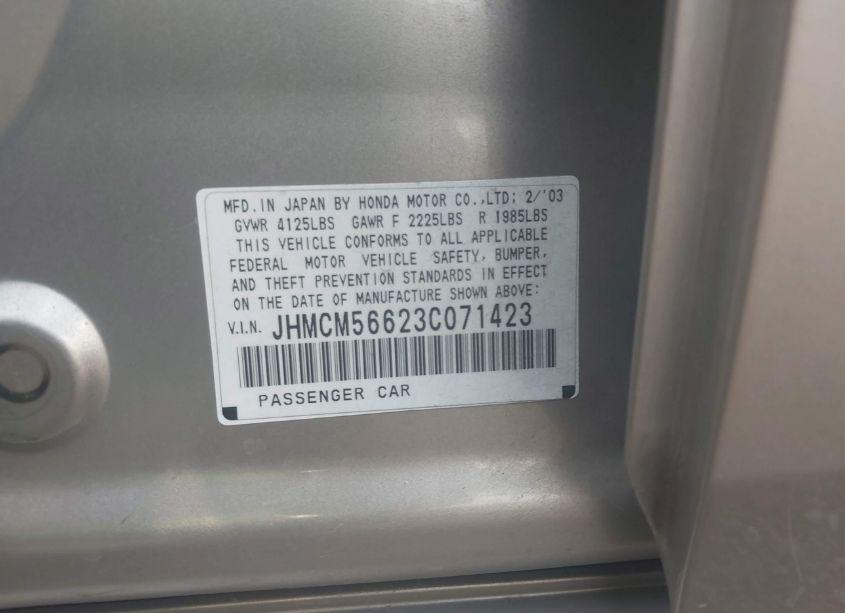 Photo 9 of 2003 Honda Accord 2.4 EX (VIN JHMCM56623C071423)