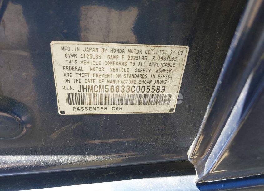 Photo 9 of 2003 Honda Accord 2.4 EX (VIN JHMCM56633C005589)