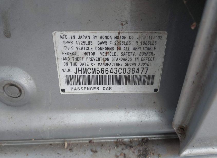 Photo 9 of 2003 Honda Accord 2.4 EX (VIN JHMCM56643C036477)