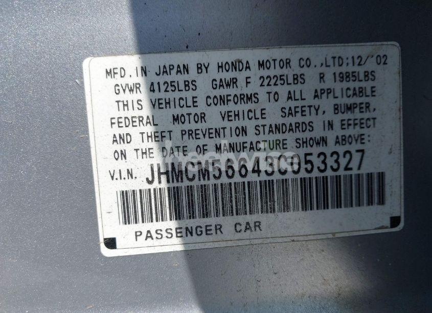 Photo 9 of 2003 Honda Accord 2.4 EX (VIN JHMCM56643C053327)