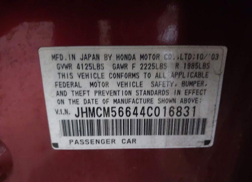 Photo 9 of 2004 Honda Accord 2.4 EX (VIN JHMCM56644C016831)