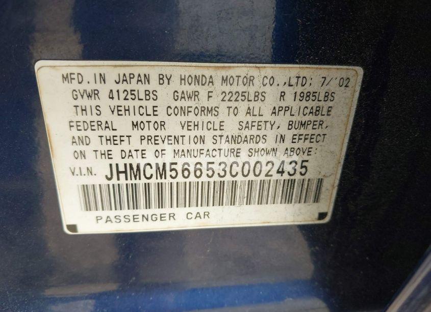 Photo 9 of 2003 Honda Accord 2.4 EX (VIN JHMCM56653C002435)
