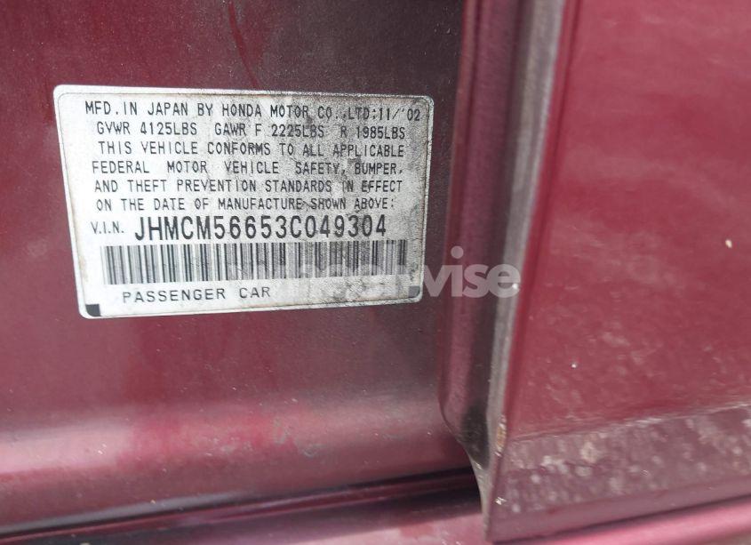 Photo 9 of 2003 Honda Accord 2.4 EX (VIN JHMCM56653C049304)