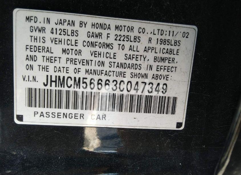Photo 9 of 2003 Honda Accord 2.4 EX (VIN JHMCM56663C047349)