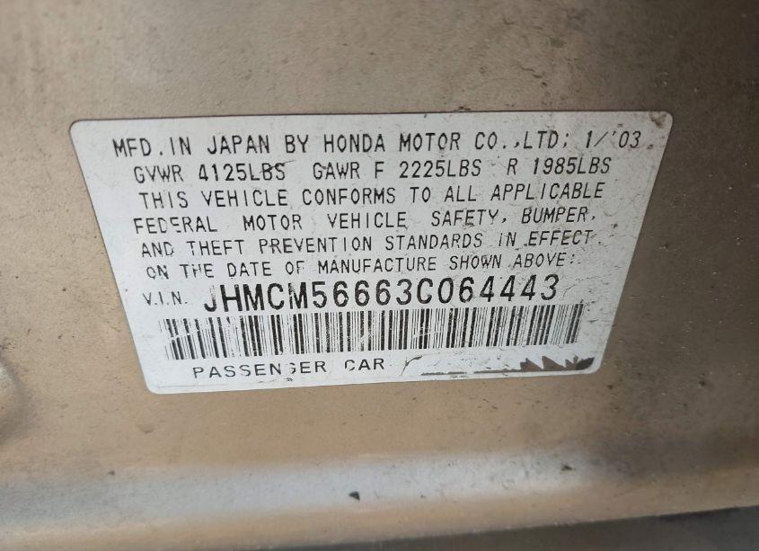 Photo 9 of 2003 Honda Accord 2.4 EX (VIN JHMCM56663C064443)