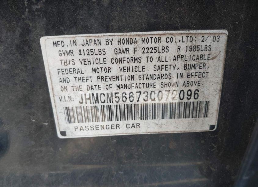 Photo 9 of 2003 Honda Accord 2.4 EX (VIN JHMCM56673C072096)