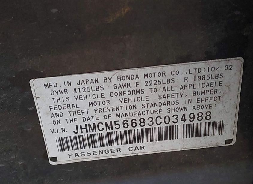 Photo 7 of 2003 Honda Accord 2.4 EX (VIN JHMCM56683C034988)