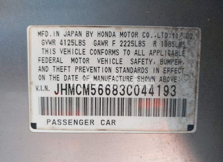 Photo 9 of 2003 Honda Accord 2.4 EX (VIN JHMCM56683C044193)