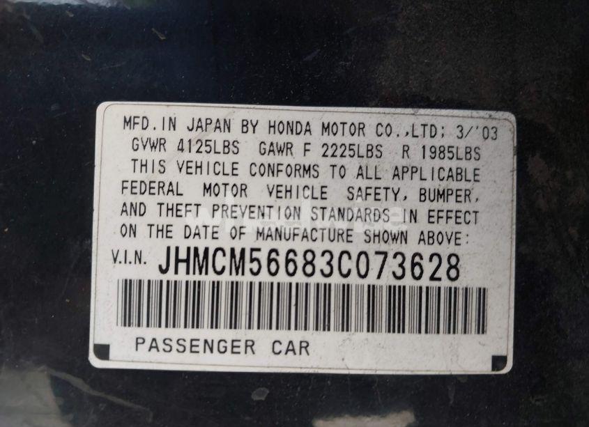 Photo 9 of 2003 Honda Accord 2.4 EX (VIN JHMCM56683C073628)