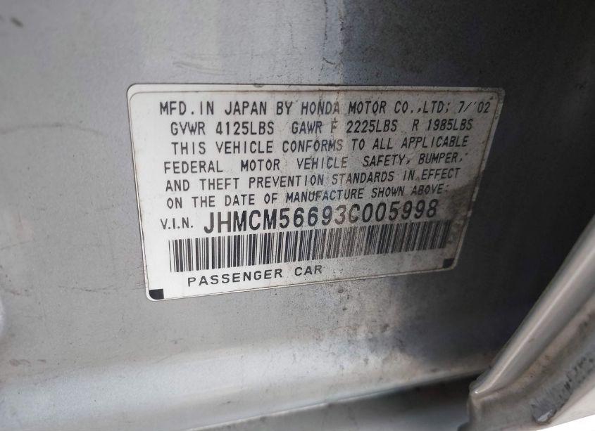 Photo 9 of 2003 Honda Accord 2.4 EX (VIN JHMCM56693C005998)