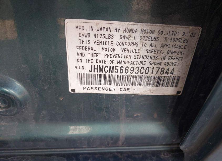 Photo 9 of 2003 Honda Accord 2.4 EX (VIN JHMCM56693C017844)