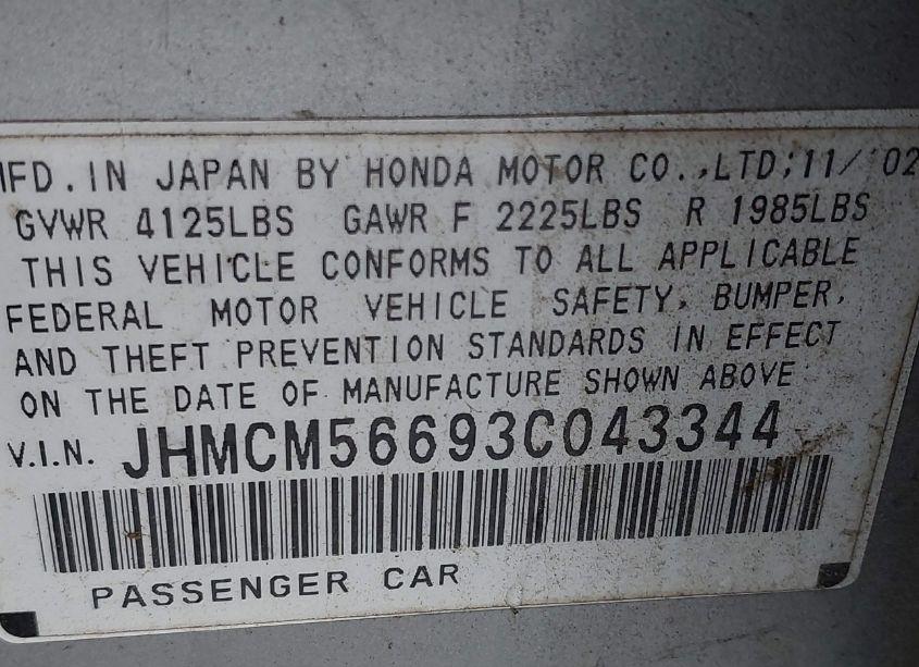 Photo 9 of 2003 Honda Accord 2.4 EX (VIN JHMCM56693C043344)