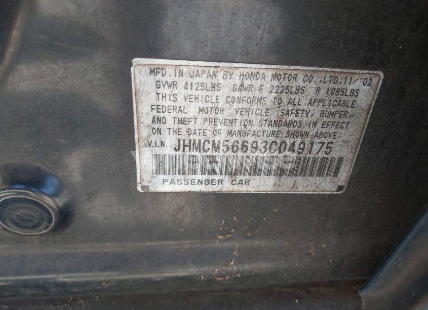 Photo 9 of 2003 Honda Accord 2.4 EX (VIN JHMCM56693C049175)