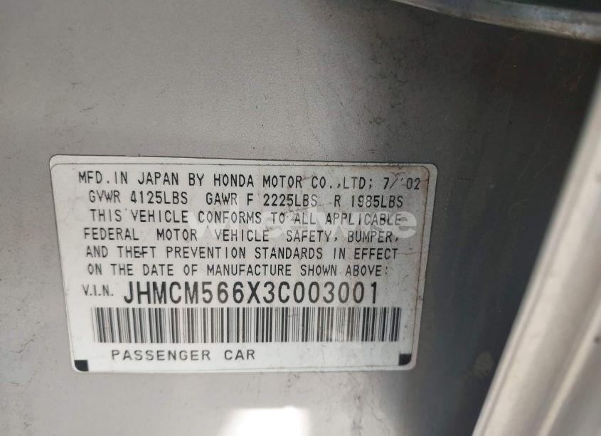 Photo 9 of 2003 Honda Accord 2.4 EX (VIN JHMCM566X3C003001)