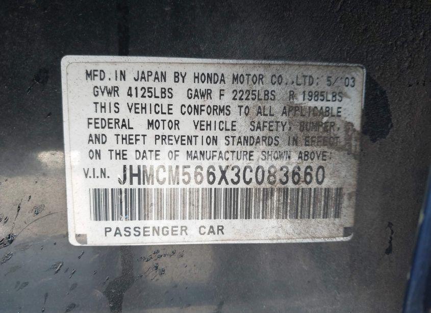 Photo 9 of 2003 Honda Accord 2.4 EX (VIN JHMCM566X3C083660)