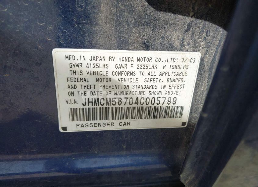 Photo 9 of 2004 Honda Accord 2.4 EX (VIN JHMCM56704C005799)
