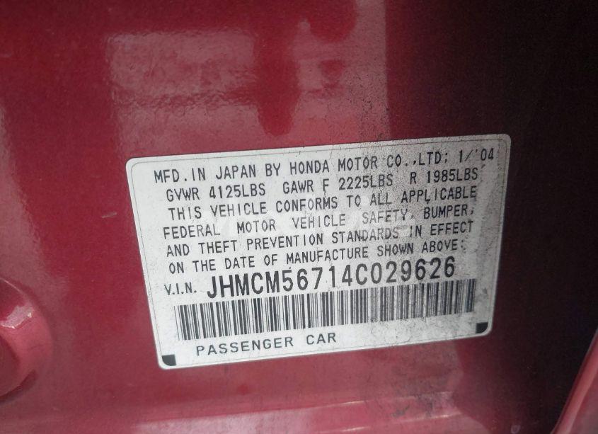 Photo 9 of 2004 Honda Accord 2.4 EX (VIN JHMCM56714C029626)