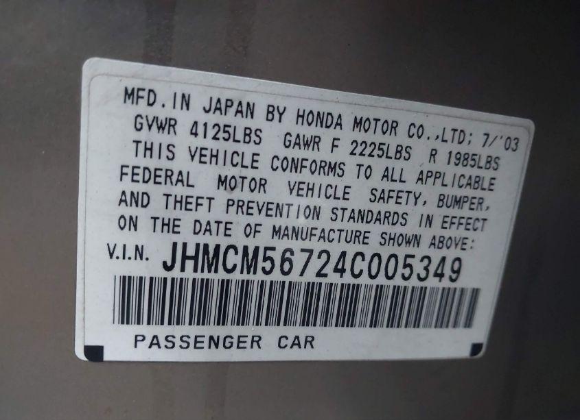 Photo 9 of 2004 Honda Accord 2.4 EX (VIN JHMCM56724C005349)