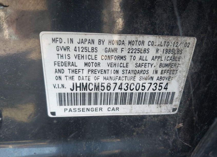 Photo 9 of 2003 Honda Accord 2.4 EX (VIN JHMCM56743C057354)