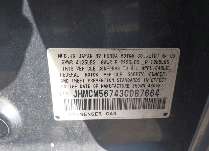 Photo 9 of 2003 Honda Accord 2.4 EX (VIN JHMCM56743C087664)