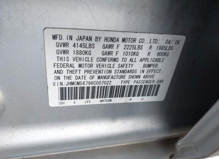 Photo 9 of 2006 Honda Accord 2.4 EX (VIN JHMCM56796C007022)