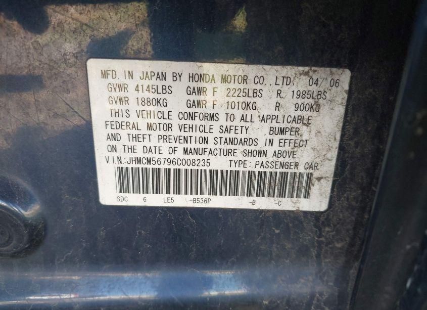 Photo 9 of 2006 Honda Accord 2.4 EX (VIN JHMCM56796C008235)