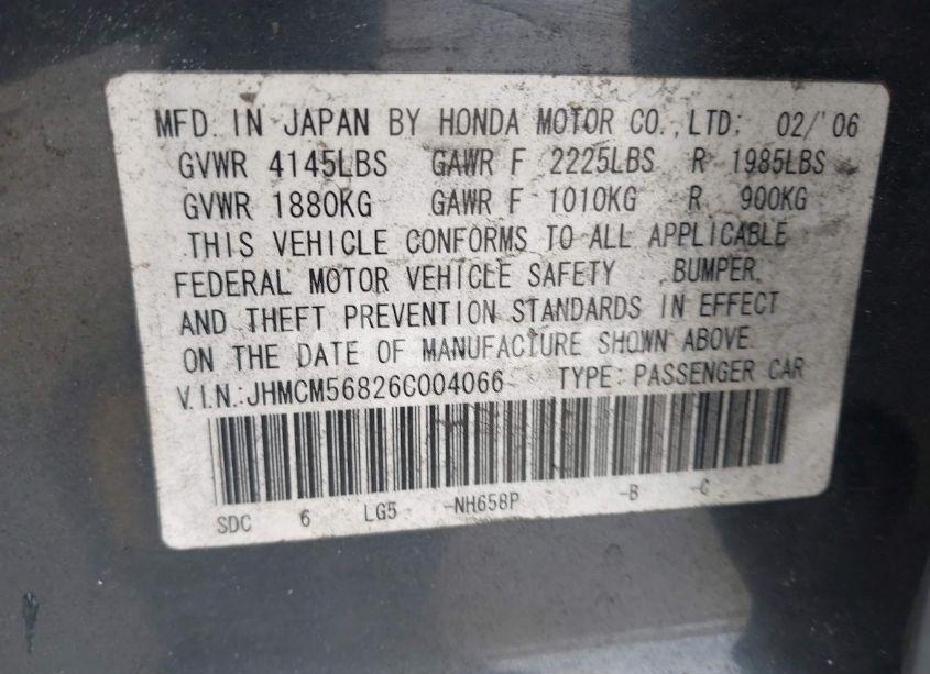Photo 9 of 2006 Honda Accord 2.4 EX (VIN JHMCM56826C004066)