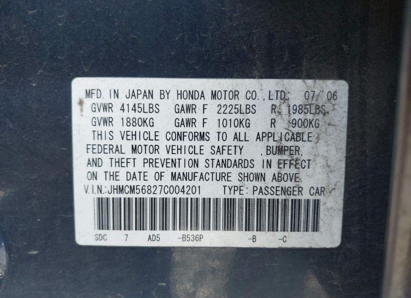 Photo 9 of 2007 Honda Accord 2.4 EX (VIN JHMCM56827C004201)