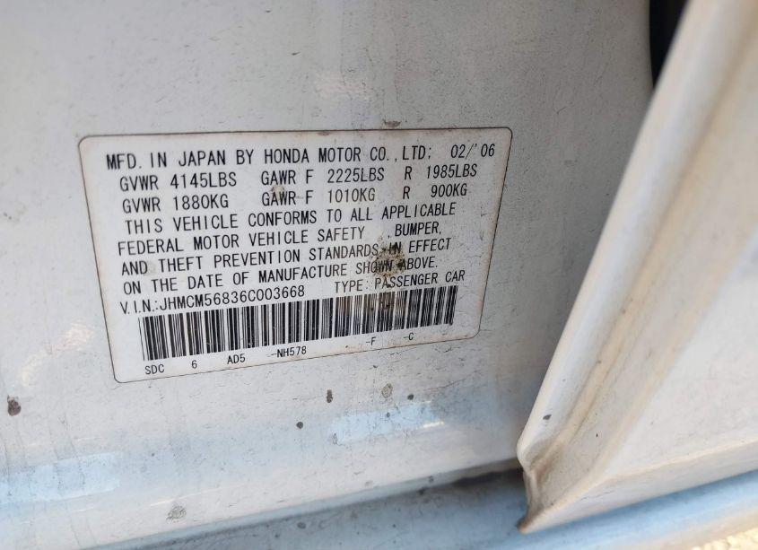 Photo 9 of 2006 Honda Accord 2.4 EX (VIN JHMCM56836C003668)