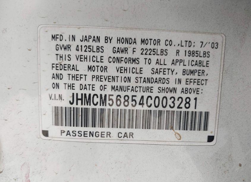Photo 9 of 2004 Honda Accord 2.4 EX (VIN JHMCM56854C003281)