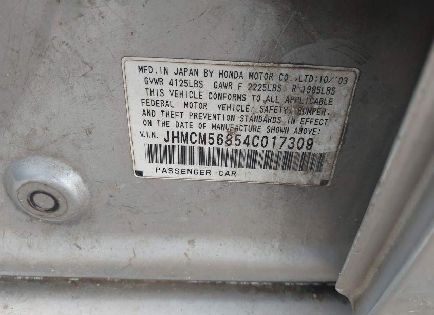 Photo 9 of 2004 Honda Accord 2.4 EX (VIN JHMCM56854C017309)