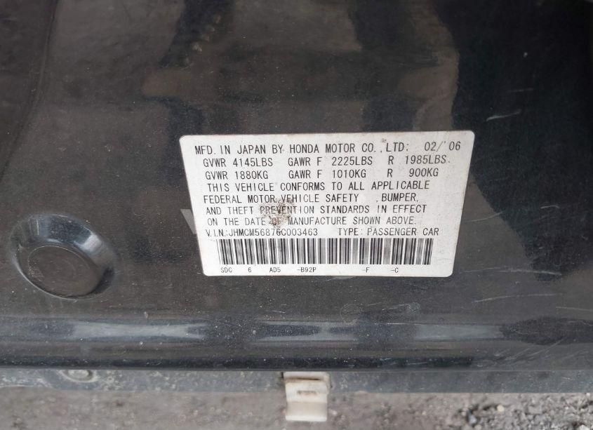 Photo 9 of 2006 Honda Accord 2.4 EX (VIN JHMCM56876C003463)