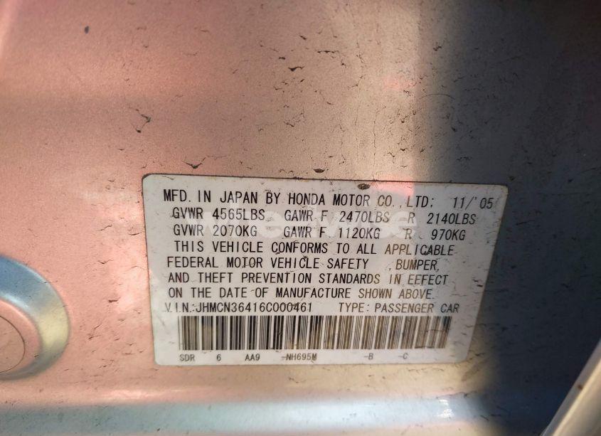 Photo 9 of 2006 Honda Accord HYBRID (VIN JHMCN36416C000461)