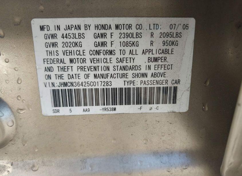 Photo 9 of 2005 Honda Accord HYBRID IMA (VIN JHMCN36425C017283)