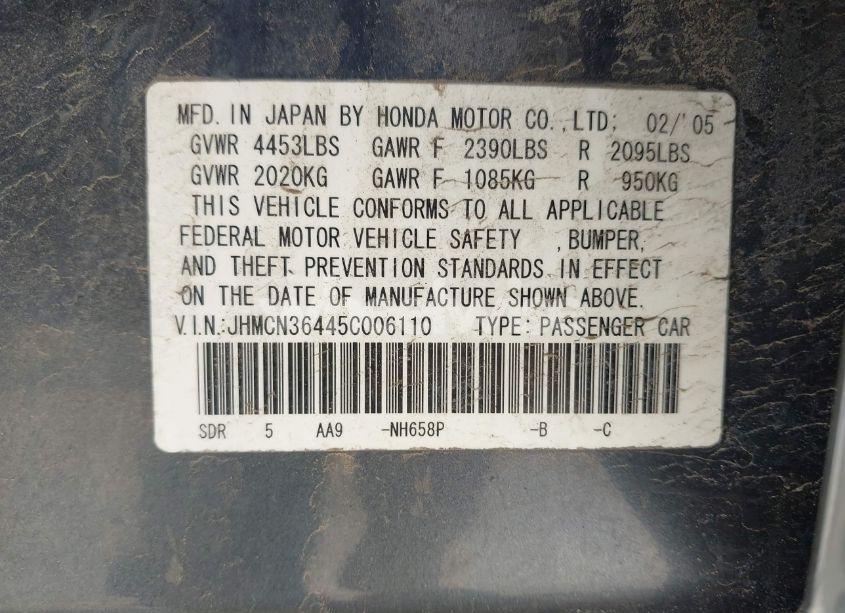 Photo 9 of 2005 Honda Accord HYBRID IMA (VIN JHMCN36445C006110)