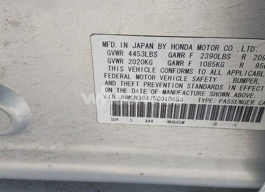Photo 9 of 2005 Honda Accord HYBRID IMA (VIN JHMCN36475C010653)