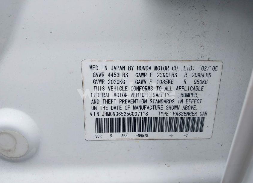 Photo 9 of 2005 Honda Accord HYBRID IMA (VIN JHMCN36525C007118)