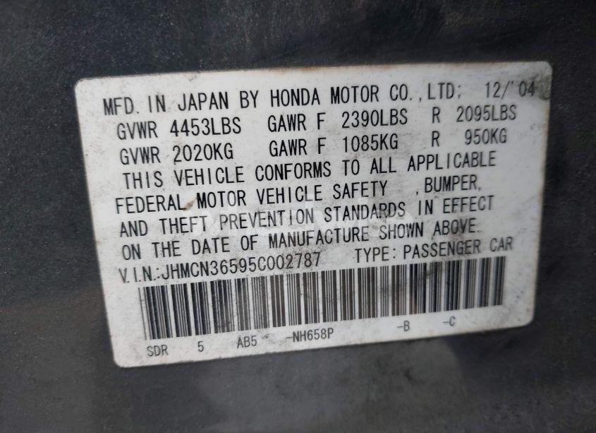 Photo 9 of 2005 Honda Accord HYBRID IMA (VIN JHMCN36595C002787)