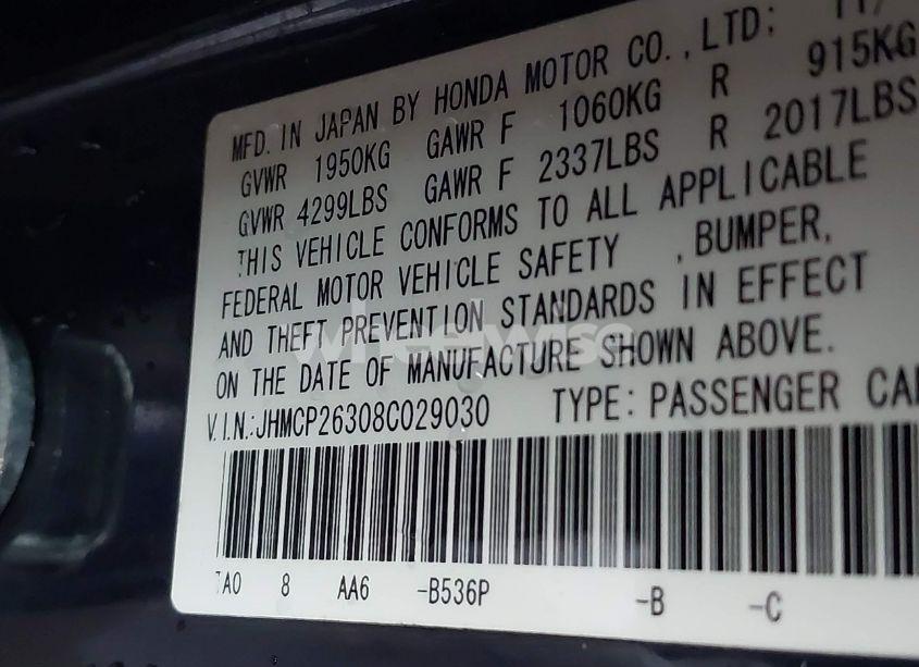 Photo 9 of 2008 Honda Accord 2.4 LX (VIN JHMCP26308C029030)