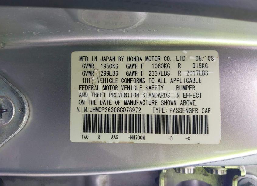Photo 9 of 2008 Honda Accord 2.4 LX (VIN JHMCP26308C078972)
